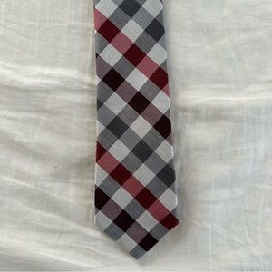 John Bartlett Statements men’s silk and linen maroon plaid tie